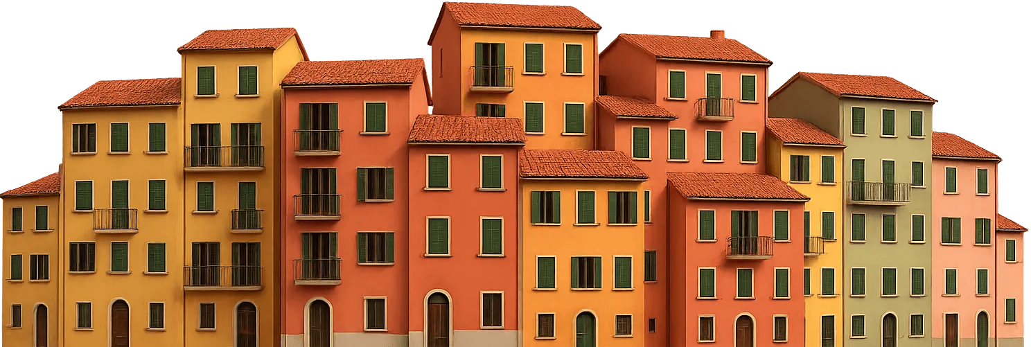 Colorful row of Mediterranean-style houses